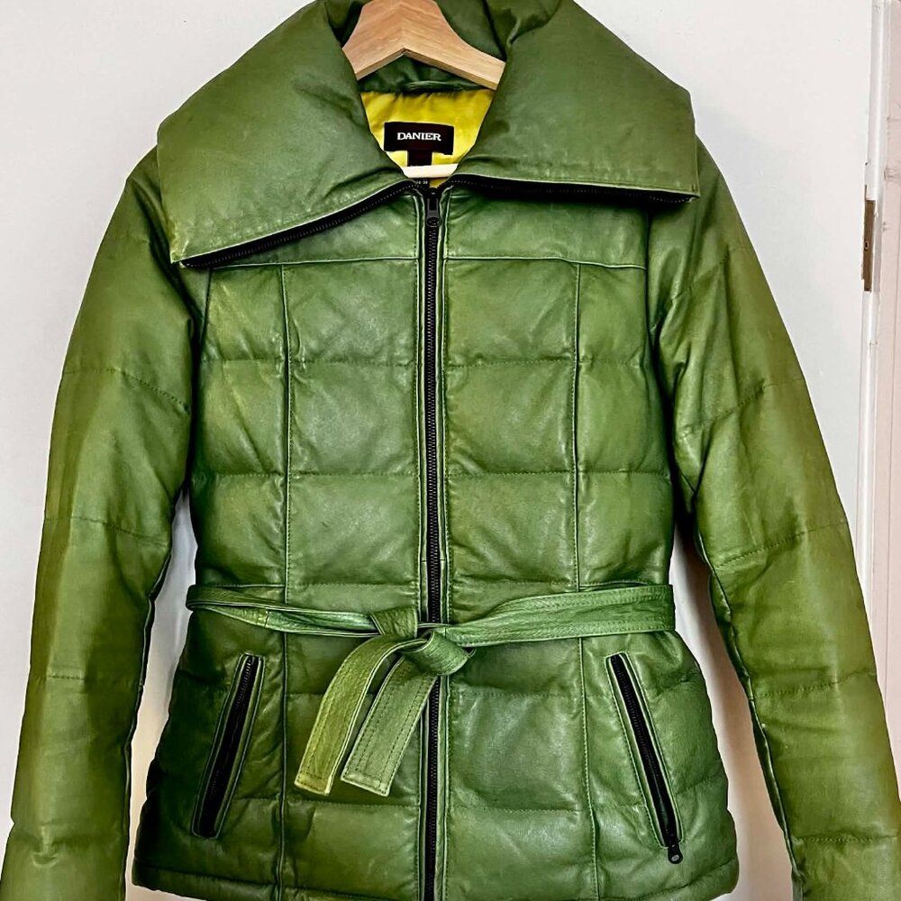 Green Denier leather and down jacket 2xs